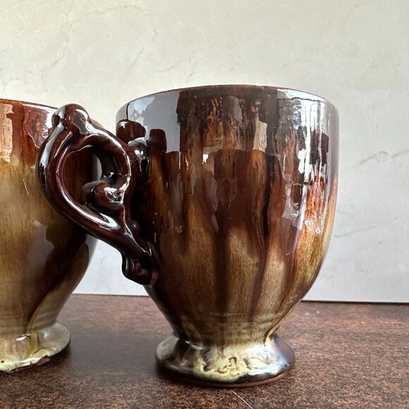 Set of 6 Brown Drip Glaze Coffee Mugs Mid Century - Picture 8 of 14